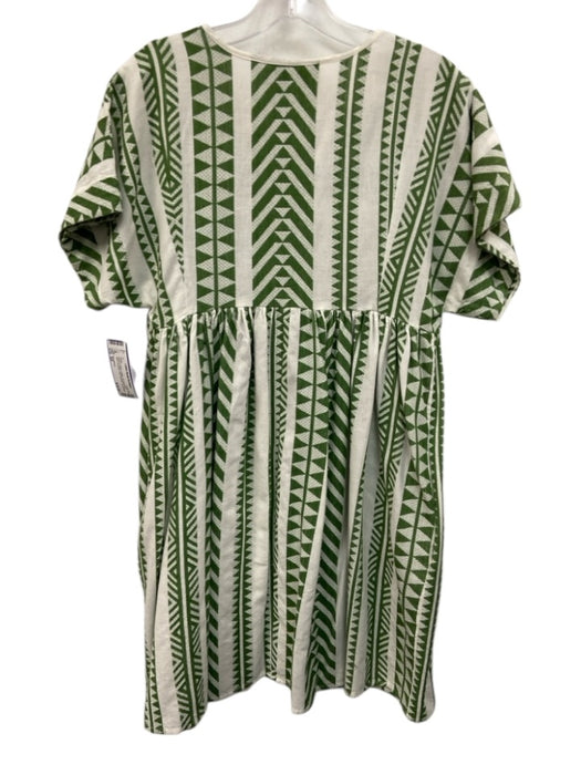 boo gemes Size XS Green & White Cotton All Over Print Split V neckline Dress Green & White / XS