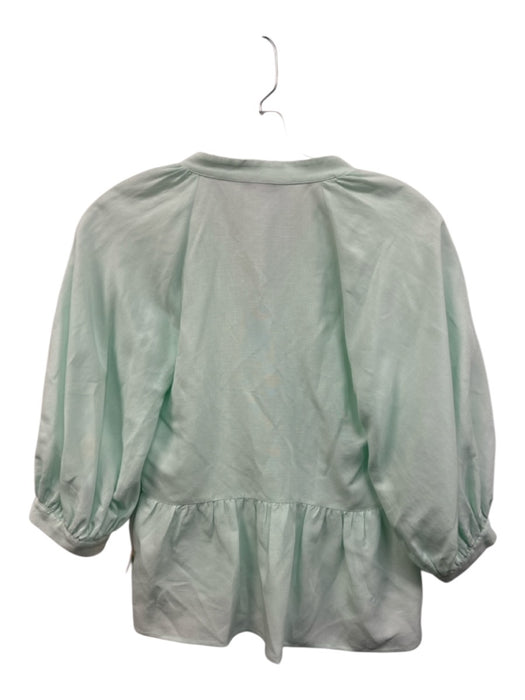 Amanda Uprichard Size XS Mint Green Rayon & Linen 1/2 Balloon Sleeve V Neck Top Mint Green / XS