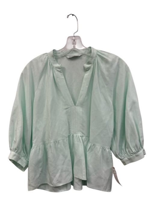 Amanda Uprichard Size XS Mint Green Rayon & Linen 1/2 Balloon Sleeve V Neck Top Mint Green / XS