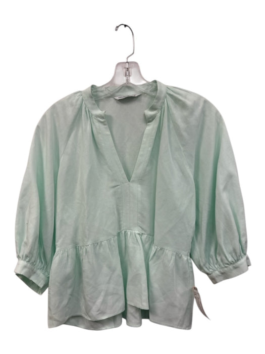 Amanda Uprichard Size XS Mint Green Rayon & Linen 1/2 Balloon Sleeve V Neck Top Mint Green / XS