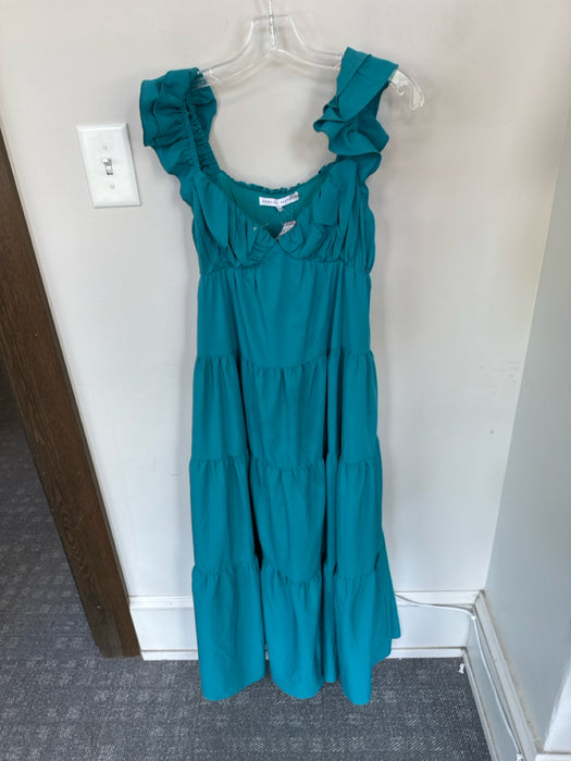 English Factory Size XS Teal Flutter Sleeves Maxi Side Zip Dress