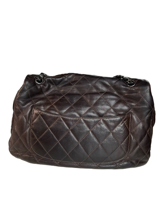 Chanel Brown Lambskin Quilted Acordian Shoulder Chain Logo Closure Bag