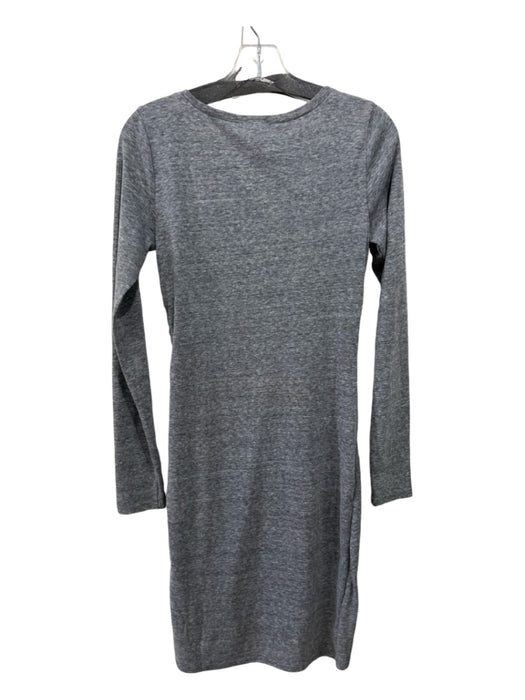 Leith Size M Gray Polyester & Cotton Ruched Long Sleeve Dress Gray / M