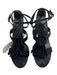 Brian Atwood Shoe Size 7.5 Black Leather Stiletto Fringe Gold Trim Sandals Black / 7.5