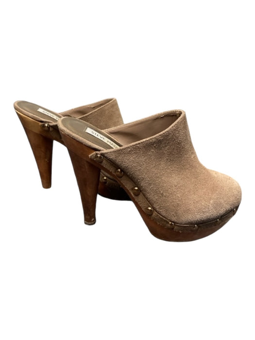 Steve Madden Shoe Size Est 7.5 Tan Suede Open Back Nailhead Details Heel Clogs Tan / Est 7.5