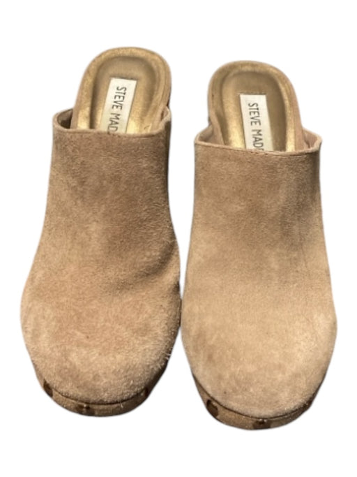 Steve Madden Shoe Size Est 7.5 Tan Suede Open Back Nailhead Details Heel Clogs Tan / Est 7.5