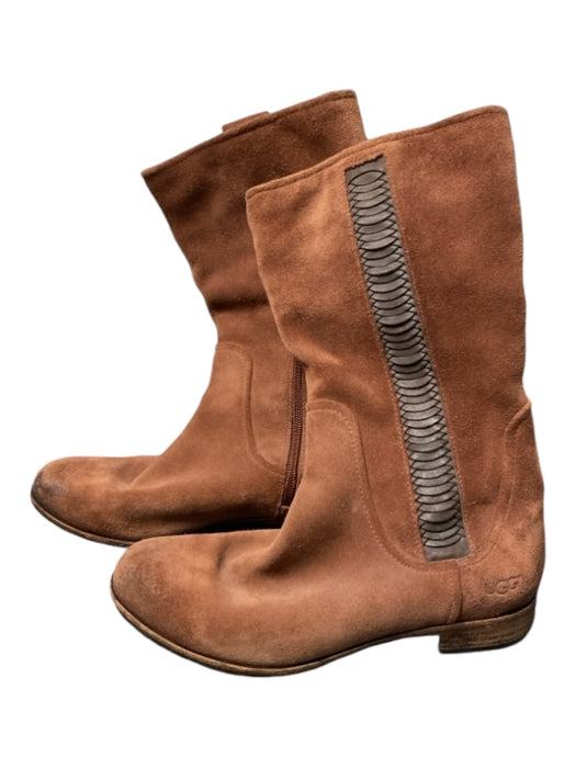 Ugg Shoe Size 7.5 Cinnamon Suede Side Zip Leather Accents Almond Toe Flat Boots Cinnamon / 7.5