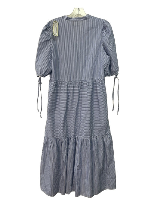 Nation Size S Blue & White Cotton Half Button Short Sleeve Striped Midi Dress Blue & White / S