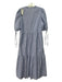 Nation Size S Blue & White Cotton Half Button Short Sleeve Striped Midi Dress Blue & White / S