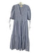 Nation Size S Blue & White Cotton Half Button Short Sleeve Striped Midi Dress Blue & White / S