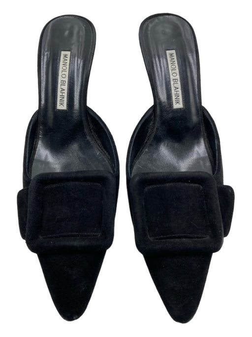 Manolo Blahnik Shoe Size 8.5 Black Suede Buckle Detail Midi Stiletto Pump Mules Black / 8.5