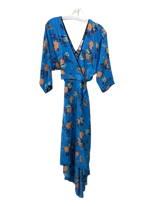 Diane Von Furstenberg Size P Blue Print Silk Floral 3/4 Sleeve Wrap Hi Lo Dress Blue Print / P