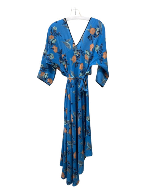 Diane Von Furstenberg Size P Blue Print Silk Floral 3/4 Sleeve Wrap Hi Lo Dress Blue Print / P