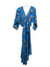 Diane Von Furstenberg Size P Blue Print Silk Floral 3/4 Sleeve Wrap Hi Lo Dress Blue Print / P