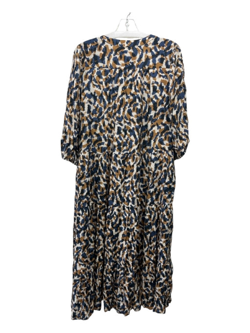 Velvet Size S Brown, Blue & Cream Viscose Abstract Maxi Half Puff Sleeves Dress Brown, Blue & Cream / S