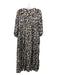 Velvet Size S Brown, Blue & Cream Viscose Abstract Maxi Half Puff Sleeves Dress Brown, Blue & Cream / S