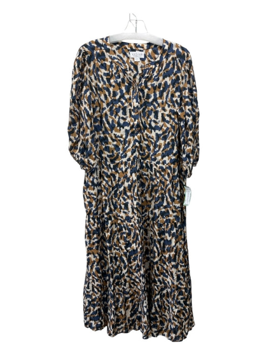 Velvet Size S Brown, Blue & Cream Viscose Abstract Maxi Half Puff Sleeves Dress Brown, Blue & Cream / S