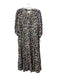 Velvet Size S Brown, Blue & Cream Viscose Abstract Maxi Half Puff Sleeves Dress Brown, Blue & Cream / S