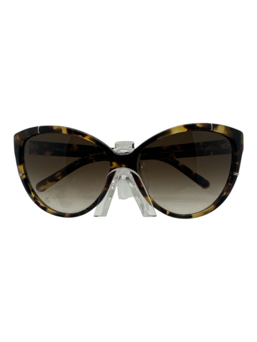 Chloe Brown & Black Acetate Tortoise Cat Eye gold accent Sunglasses Brown & Black