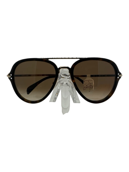 Celine Brown & Black Acetate Metal Aviator gold accent Sunglasses Brown & Black