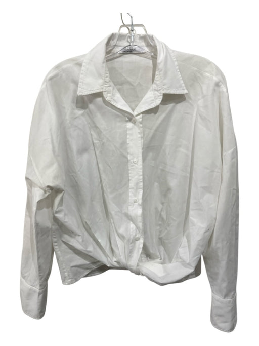 Stateside Size S White Cotton Buttons Tie Waist Long Sleeve Collar Top White / S