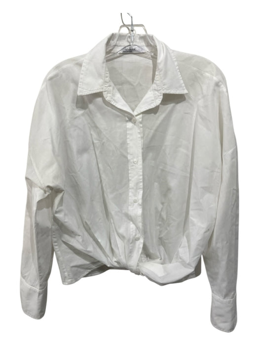 Stateside Size S White Cotton Buttons Tie Waist Long Sleeve Collar Top White / S