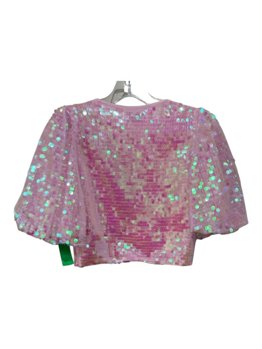 Rhode Size 6 Pink Polyester Short Sleeve Tie Crop Iridescent Top Pink / 6