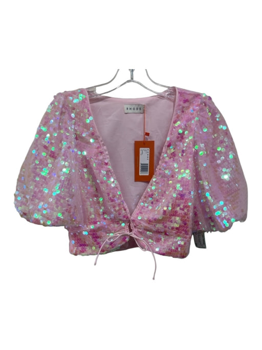 Rhode Size 6 Pink Polyester Short Sleeve Tie Crop Iridescent Top Pink / 6