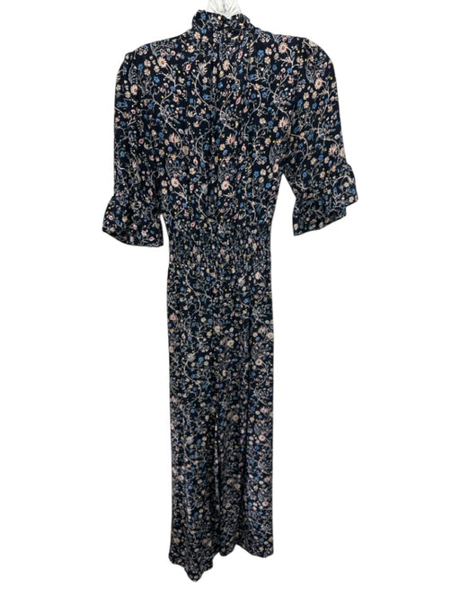 Rebecca Taylor Size 4 Navy Blue Print Silk Button Front Floral Jumpsuit Navy Blue Print / 4
