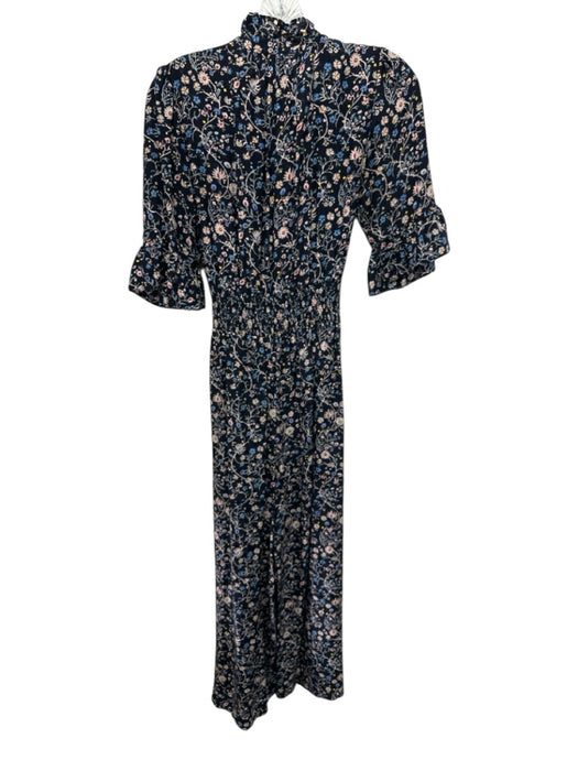 Rebecca Taylor Size 4 Navy Blue Print Silk Button Front Floral Jumpsuit Navy Blue Print / 4