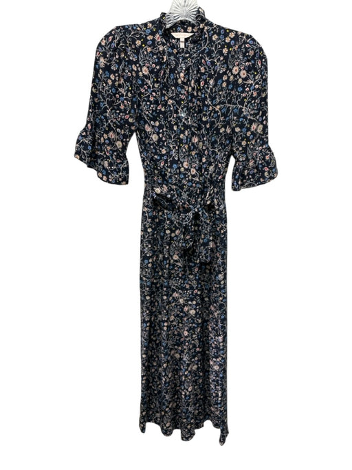 Rebecca Taylor Size 4 Navy Blue Print Silk Button Front Floral Jumpsuit Navy Blue Print / 4