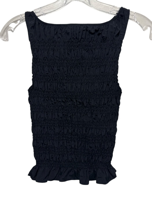 Peachy Den Size S Black Nylon Shirred Boatneck Sleeveless Top Black / S