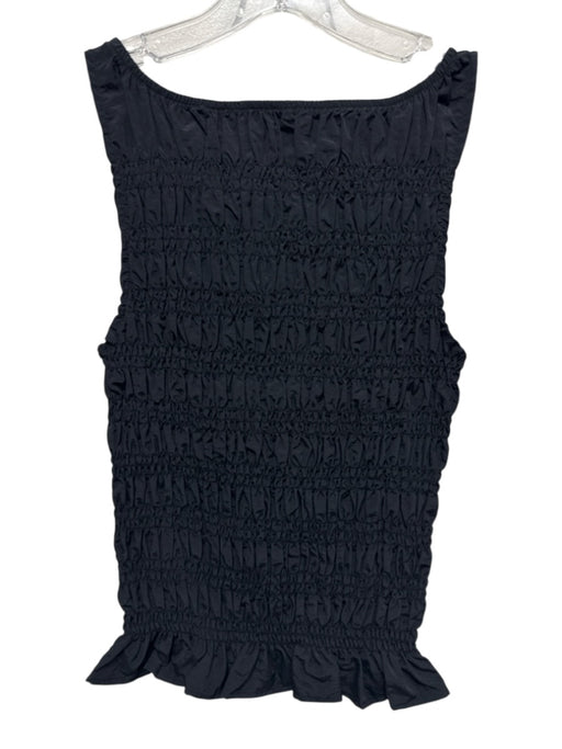Peachy Den Size S Black Nylon Shirred Boatneck Sleeveless Top Black / S