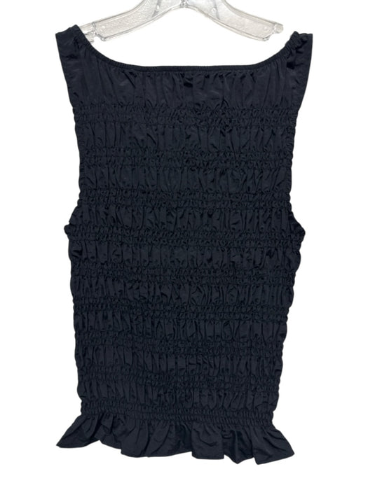 Peachy Den Size S Black Nylon Shirred Boatneck Sleeveless Top Black / S