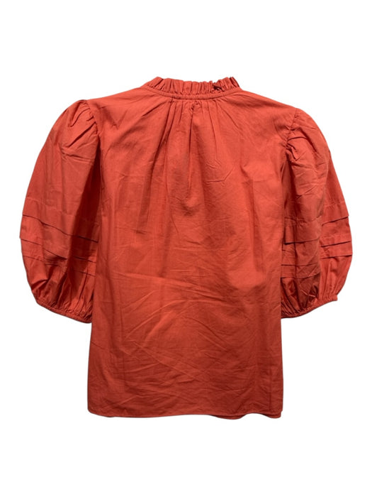 LaRoque Size S Orange Cotton Split V neckline Ruffle Puff Sleeve Top Orange / S