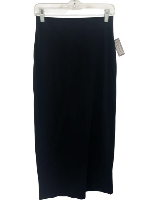 Z Supply Size S Black Cotton Elastic Waist Back Slit Straight Midi Skirt Black / S