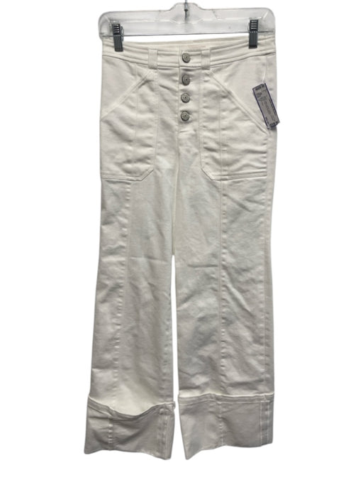 Cinq a Sept Size 2 White Cotton Denim Cuffed oversized pocket High Rise Jeans White / 2