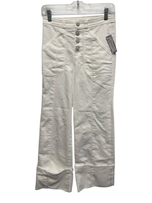 Cinq a Sept Size 2 White Cotton Denim Cuffed oversized pocket High Rise Jeans White / 2