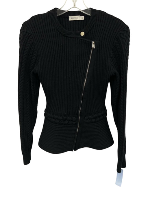 Simkhai Size S Black Cotton & Wool Blend Ribbed mixed knit Zip Peplum Jacket Black / S
