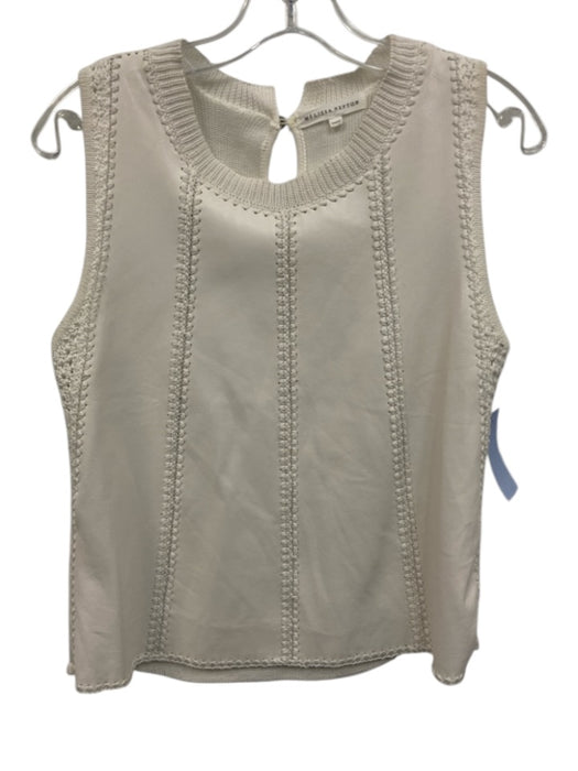 Melissa Nepton Size XS White Cotton Blend PU Leather Fabric Block Sleeveless Top White / XS