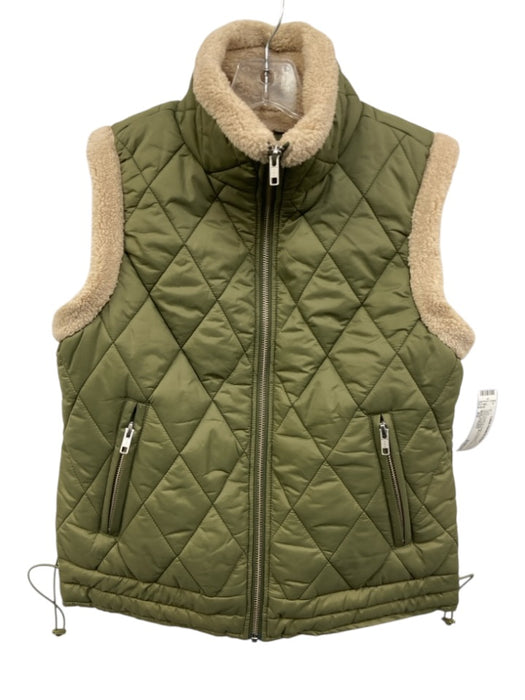 Melissa Nepton Size XS Olive Green & Cream Polyester Diamond Quilted Vest Olive Green & Cream / XS