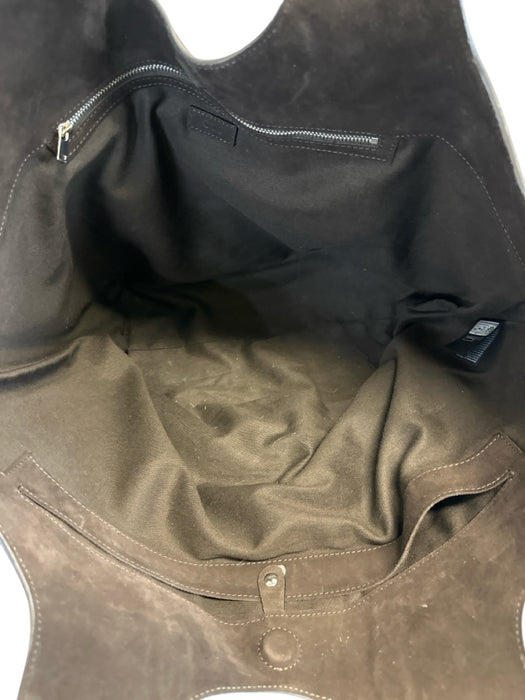 COS Dark Brown Suede Inner Pocket Top Handle Magnetic Close Tote Bag Dark Brown / Large