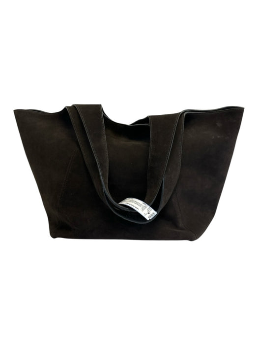 COS Dark Brown Suede Inner Pocket Top Handle Magnetic Close Tote Bag Dark Brown / Large