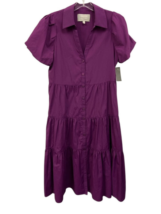 Brochu Walker Size Small Purple Polyester Short Puff Sleeve Button Front Dress Purple / Small
