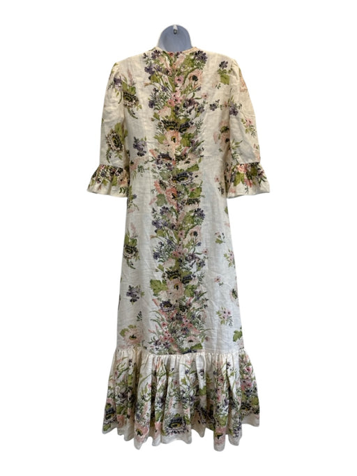 Zimmermann Size 1 Pink, Purple, Green Linen Short Puff Sleeve Floral Maxi Dress Pink, Purple, Green / 1