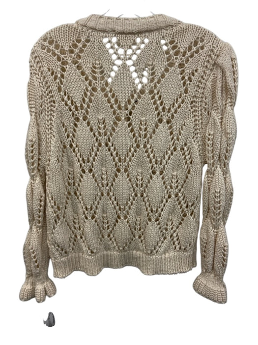 Ba&sh Size 2 Cream White Cotton Long Sleeve Open Knit Crochet Sweater Cream White / 2