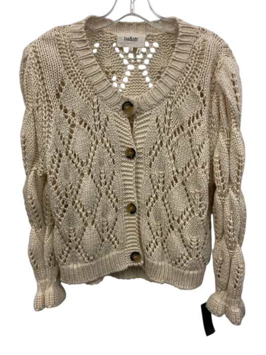 Ba&sh Size 2 Cream White Cotton Long Sleeve Open Knit Crochet Sweater Cream White / 2