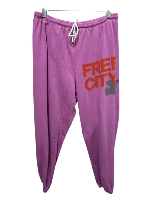 Free City Size L Lilac Purple Cotton Elastic & Drawstring Waist Logo Sweat Pants Lilac Purple / L
