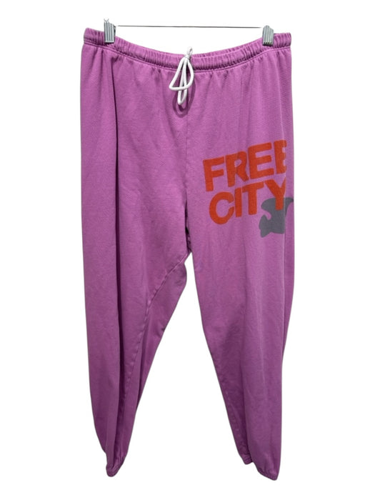 Free City Size L Lilac Purple Cotton Elastic & Drawstring Waist Logo Sweat Pants Lilac Purple / L