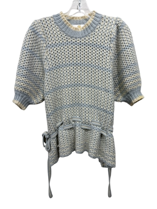 Anna Cate Size M Light Blue & Cream Acrylic Knit Striped Tie Side Sweater Light Blue & Cream / M